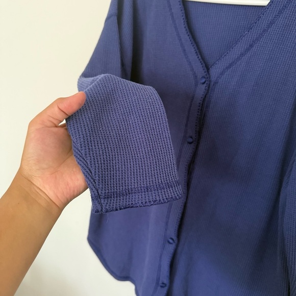 Vintage Victoria's Secret Thermal Waffle Knit XL Purple V Neck Set - Picture 4 of 7